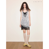 Layers 上衣 垂感拼色V领宽松吊带长款 两件式 蕾丝交叠拼接