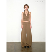 Layers 马甲上衣 无袖 棕色翻领简约立裁 露背镂空挂脖短款