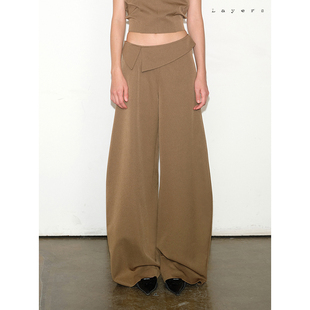 长裤 Layers 棕色宽松垂感阔腿弯刀裤 复古弧形翻折腰头 经典