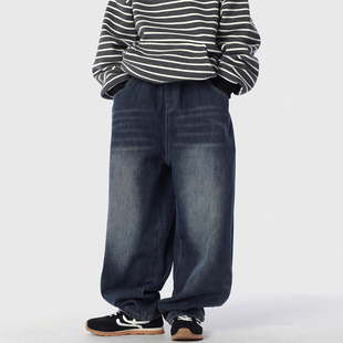 男童加绒牛仔裤2025秋冬新款儿童一体绒宽松直筒保暖牛仔长裤帅气