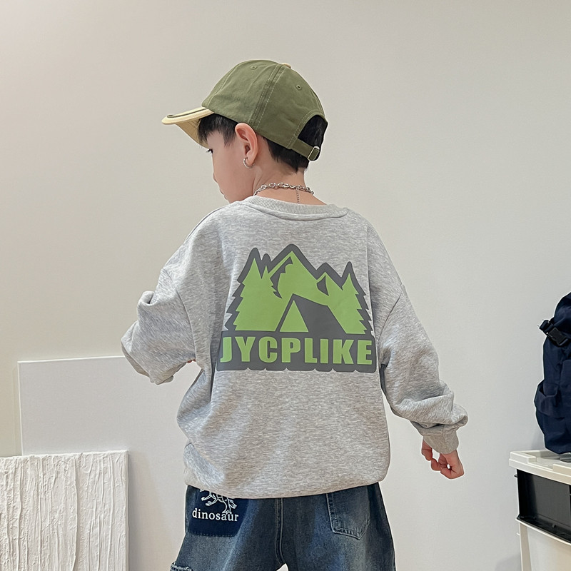 日系男童纯棉卫衣儿童山系户外露营风宽松休闲上衣潮酷印花打底衫