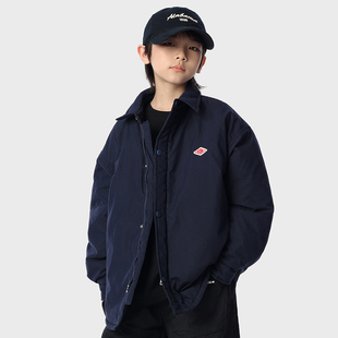 日系男童夹棉衬衫外套2025冬季儿童简约加棉防风拉链轻薄棉衣保暖