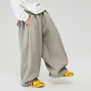 冬季新款儿童纯色百搭加绒休闲直筒卫裤男童一体绒加厚保暖运动裤