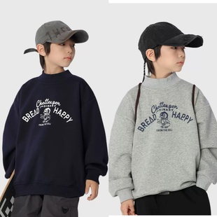 男童加绒卫衣2025冬季新款儿童一体绒卡通印花上衣宽松保暖绒衫潮