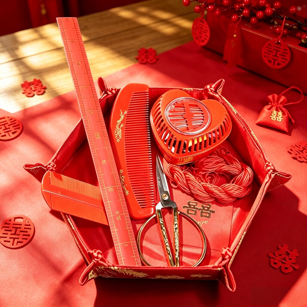 置办嫁妆针线包配件-红尺子红色子孙尺量布市尺 婚庆喜品百子千孙