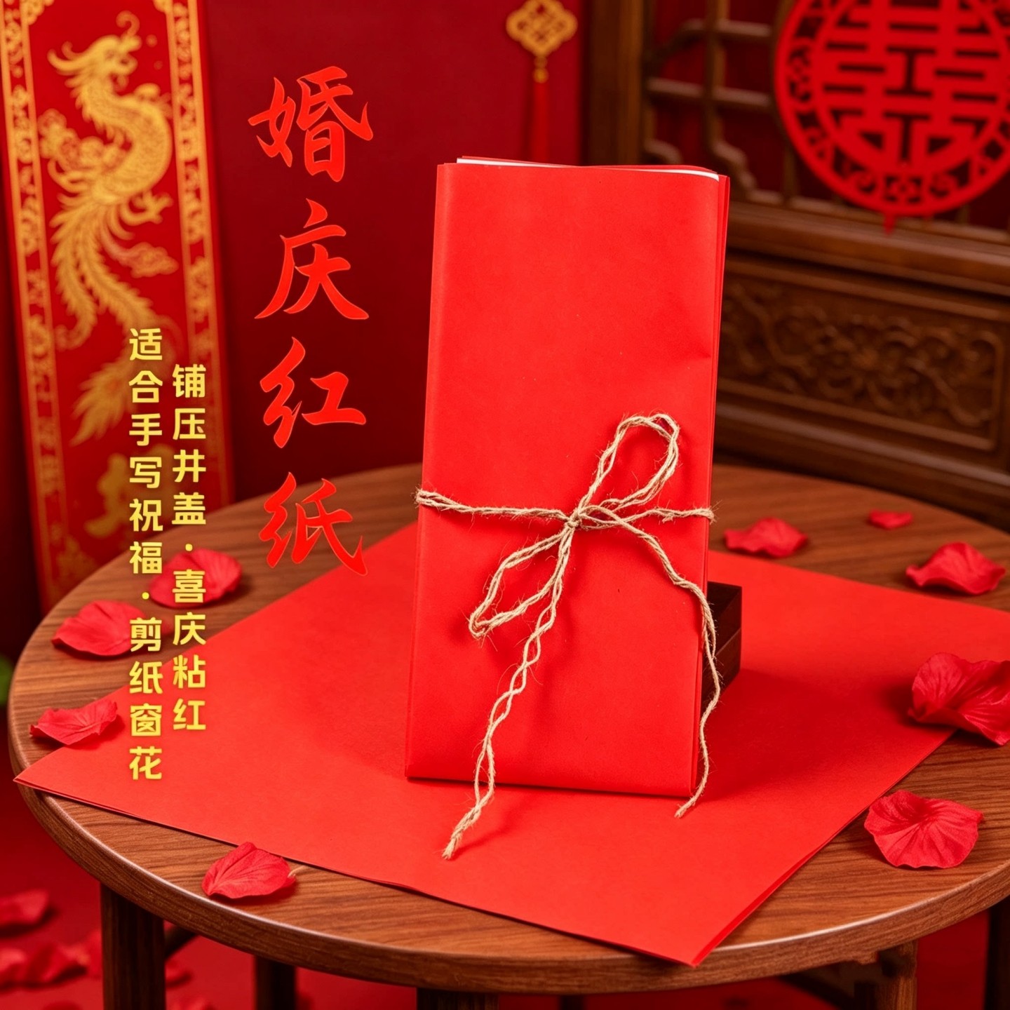 婚庆红纸结婚剪纸用品铺地压井盖朱红纸婚礼毛笔字写对联纸朱砂纸