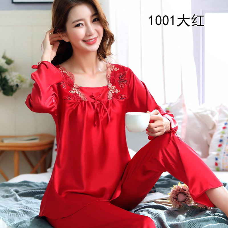 春秋季冰丝绸睡衣家居服女