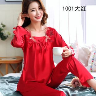 杭州真丝睡衣女新款春秋性感长袖冰丝绸缎薄款可爱家居服套装夏款