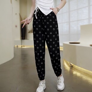 冰丝休闲灯笼裤裤女2026夏季新款垂感九分束脚裤笑脸印花凉凉裤薄