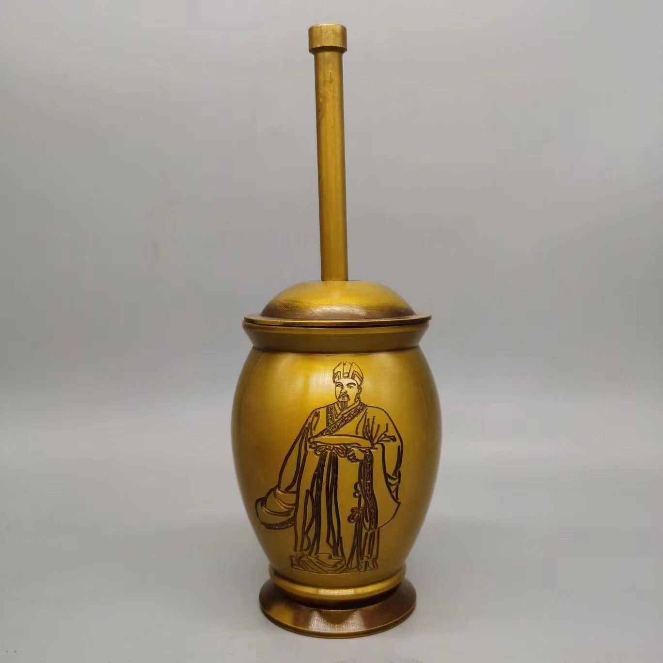 黄铜捣药罐碓对窝研磨中草药用品捣蒜器华佗捣碎器工艺品中医摆件