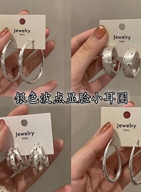 韩系ins风磨砂波点耳圈女款轻奢高级感圈圈耳环百搭不挑脸型耳饰