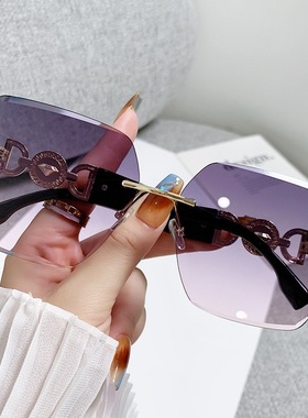跨境欧美潮流无框太阳镜女曲面镜