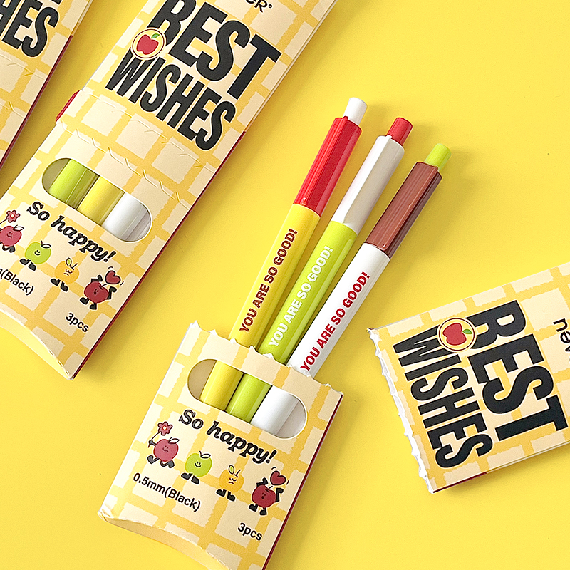 never按动中性笔3支装创意设计