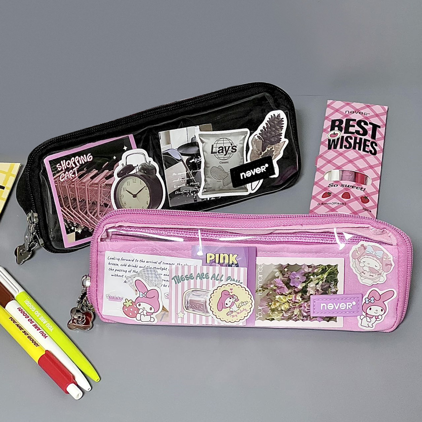 never果冻屋笔袋透明大可视层女生文具原创学生文具吧唧痛包笔袋