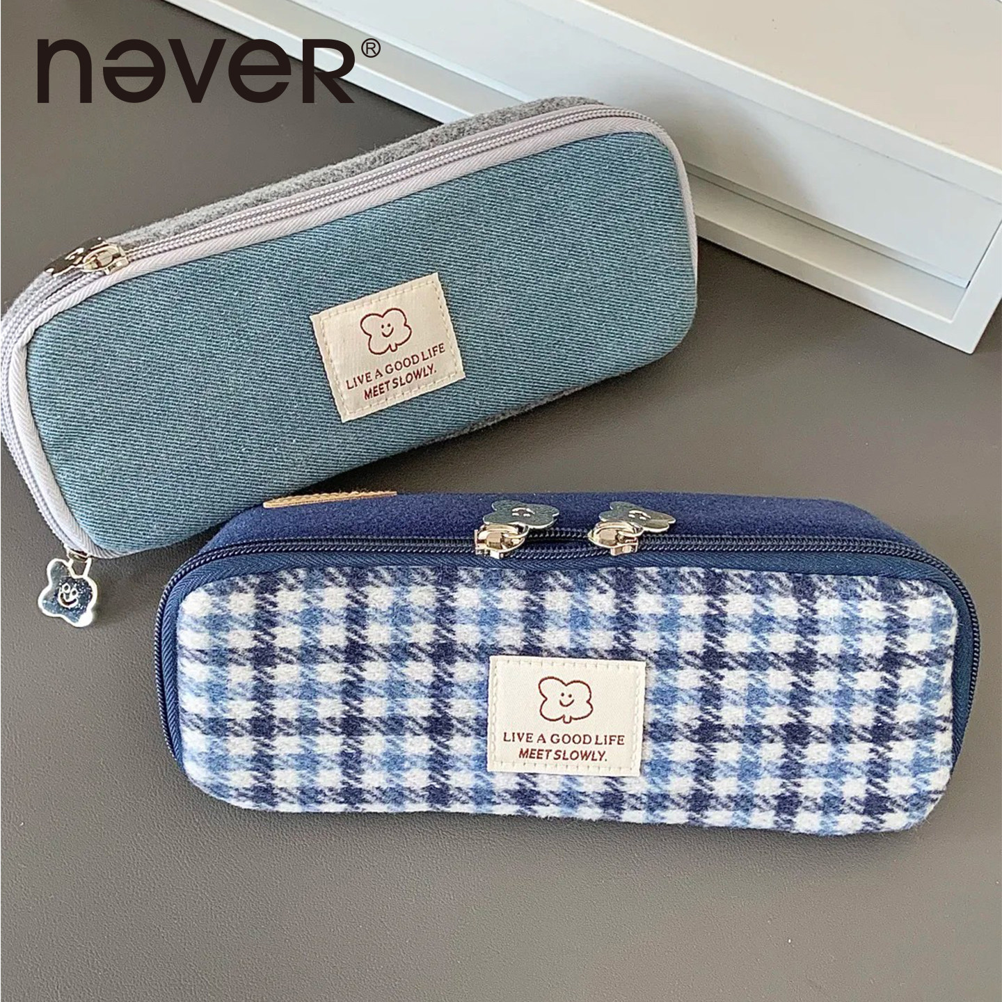 【never】格子屋笔袋简约格纹大容量ins风收纳学生笔袋高级感图片