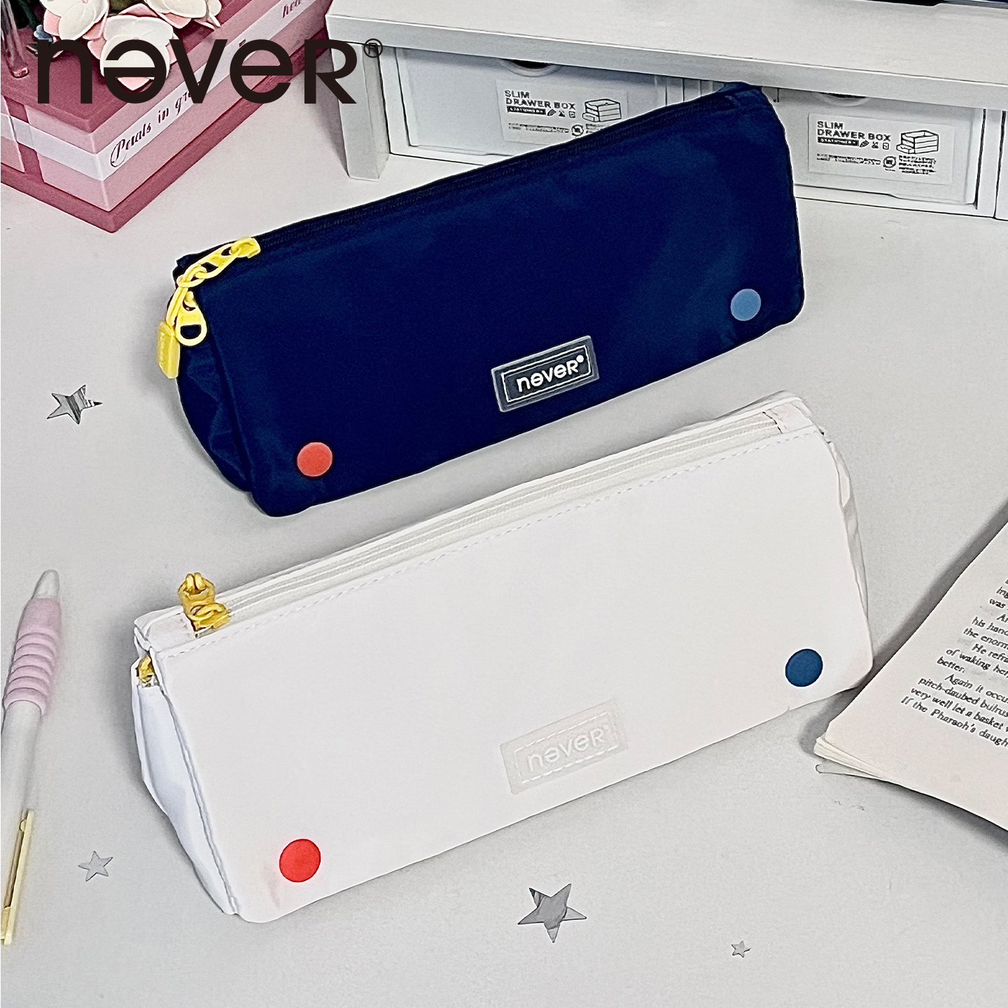 【2024新款】never卷心笔袋大容量设计款感小众纯色文具盒女生男