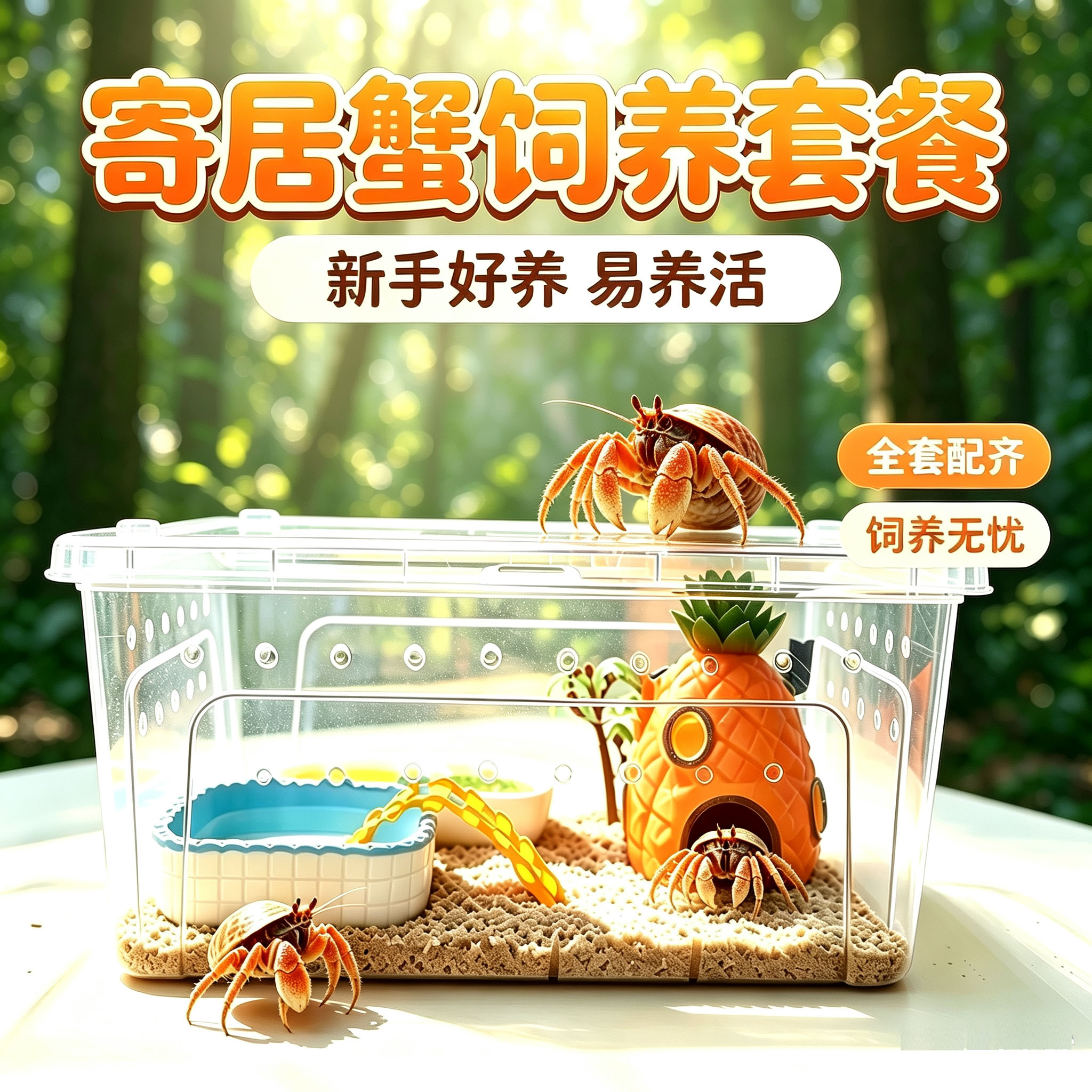 陆生寄居蟹小豆丁观赏蟹活物饲养造景套装好养活新手桌面小型宠物