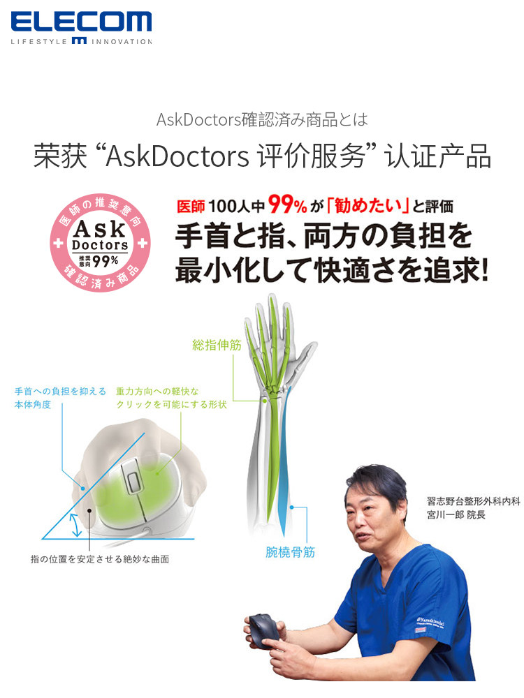 ELECOM 무선 블루투스 그립 마우스 왼손 무음 마우스 사무실 유선 마우스 컴퓨터 노트북 마우스
