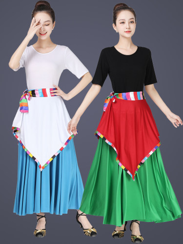广场舞服装新款藏族舞蹈围裙系带一片式半身裙成人舞蹈服裙子女夏