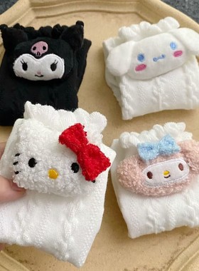 抖音卡通玉桂狗美乐蒂kt猫袜子女秋冬白色洛丽塔情侣可爱ins