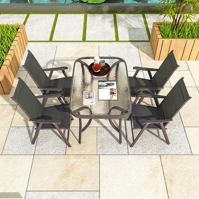 户外桌椅五件套 折叠桌椅组合三件套 室外铁艺折叠椅 阳台休闲桌