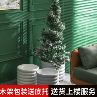 泥彩家鎂泥花盆灰白色現(xiàn)代簡約落地盆客廳庭院裝 飾綠植花器大小號