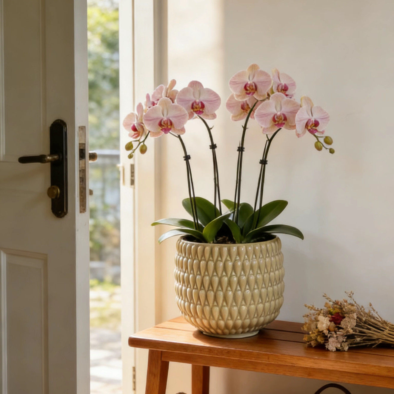 北欧陶瓷浮雕花冰裂釉蝴蝶兰花盆复古家居软装轻奢艺术透气简约
