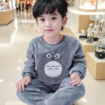 男女童睡衣秋季儿童珊瑚加厚冬装法兰绒宝宝套装可爱公主家居服