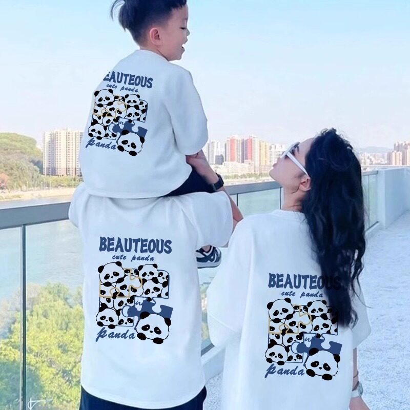 亲子装熊猫爆款新款夏装一家三口高端母女子装100%纯棉A类短袖T恤