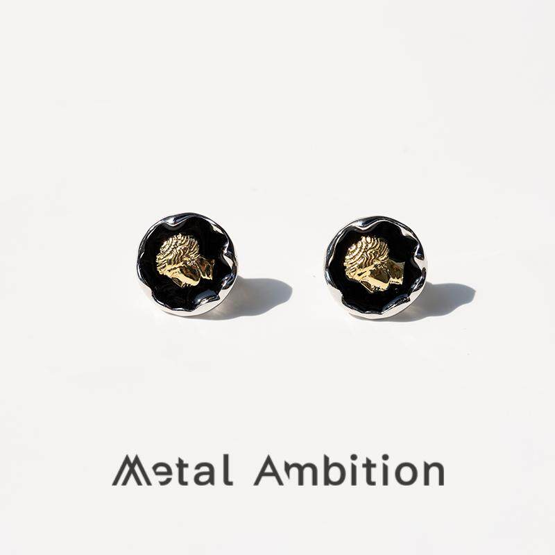 珐琅金币纯银耳钉轻奢高级感气质大气耳环2025新款爆款耳饰女独特