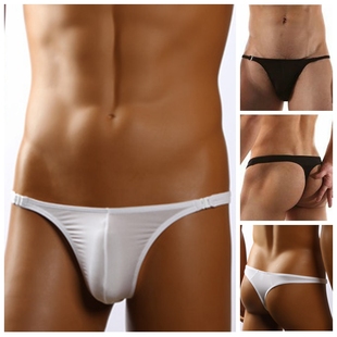 梯酷冰丝两侧开扣纯色男士内裤 低腰性感细带囊袋丁字裤TIKU1084