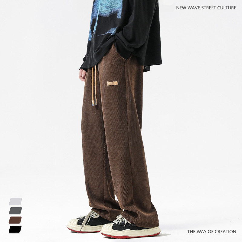 灯芯绒裤子男秋季直筒宽松运动卫裤情侣阔腿裤男抽绳束脚休闲长裤,男装,休闲裤,淘宝优惠券,粉丝福利购,淘宝优惠卷