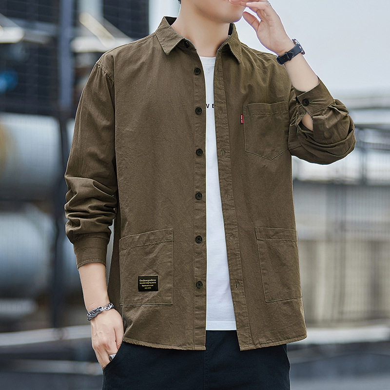 棉质长袖衬衫男秋季新款潮流工装衬衣男士宽松休闲秋装上衣外套,男装,衬衫,淘宝优惠券,粉丝福利购,淘宝优惠卷