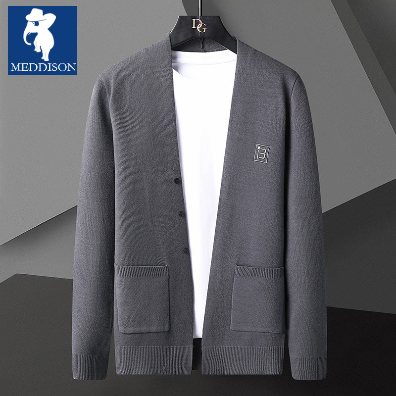 Meddison男士春秋季针织开衫抗起球纯色宽松外套休闲百搭毛衣男潮