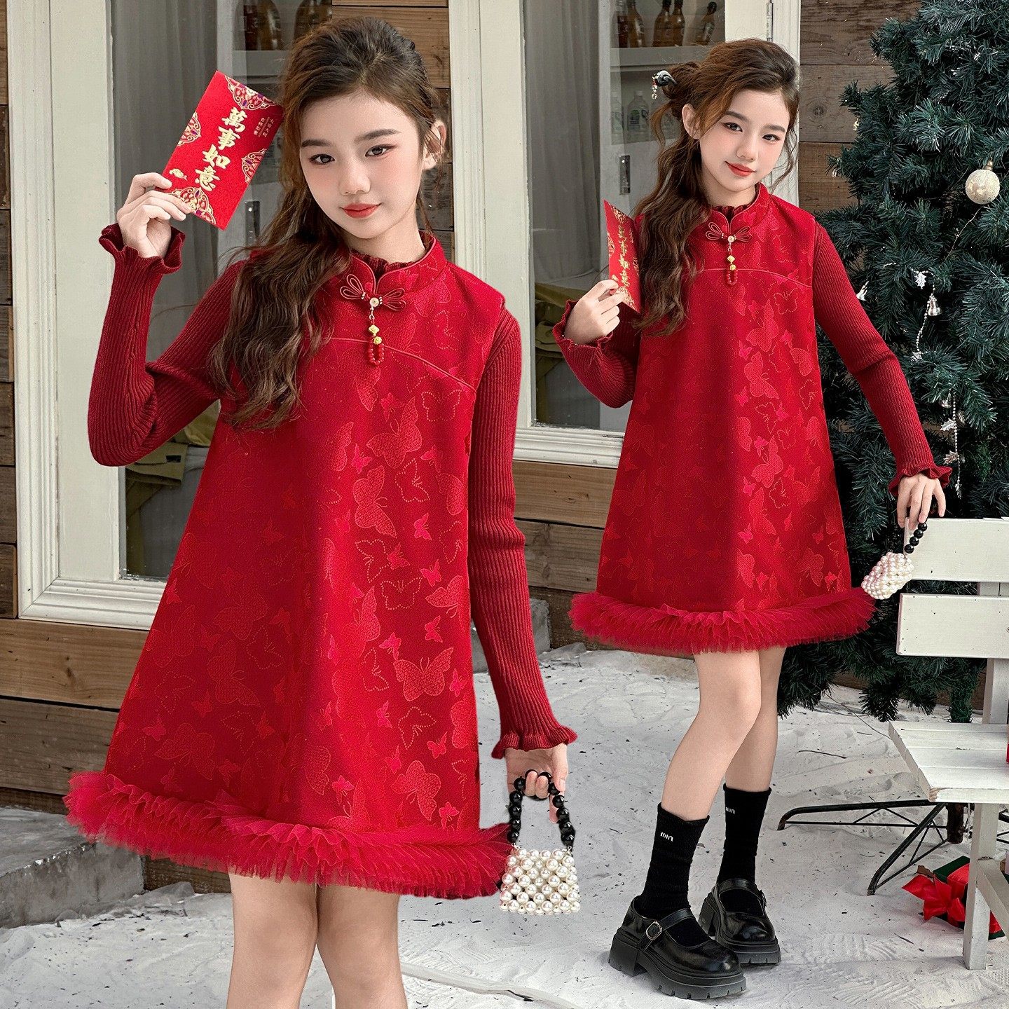 女童国风汉服背心裙2025冬季新款儿童红色年服夹棉新中式裙子套装,童装/婴儿装/亲子装,汉服,淘宝优惠券,粉丝福利购,淘宝优惠卷