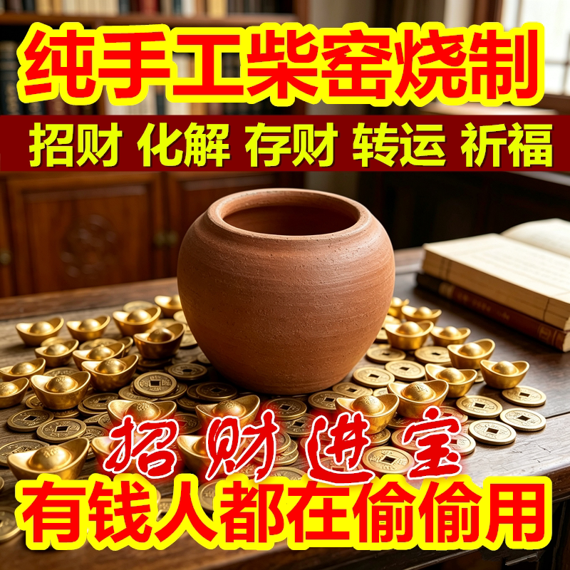 招财风水钵形五行土专用陶罐老式红陶罐乔迁家用玄关摆件聚宝盆罐