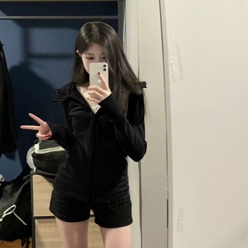 外套女款短款收腰秋季穿搭修身连帽早秋上衣紧身粉色卫衣2025新款