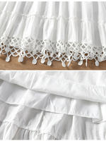 Seaside vacation style hook flower cutout halter dress for women, summer waist-cinching and slimming white V-neck tassel large swing dress thumbnail 5