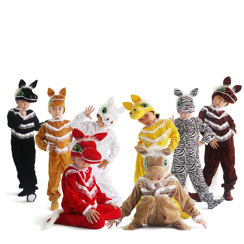 学生儿童服装舞蹈白马演出服装成人亲子动物造型棕马造型表演服