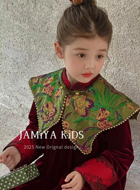jamiya2025女童冬款儿童洋气女孩国风盘扣新中式加绒连衣裙旗袍裙