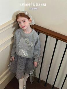 2025年秋冬女童kt猫加绒卫衣儿童洋气时髦中大童装女孩长袖上衣