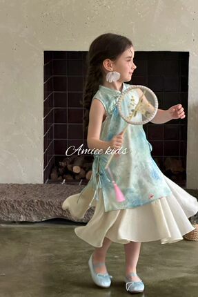 Amiee品牌2026年夏装女童韩版百搭连衣裙女孩洋气宽松国风旗袍裙