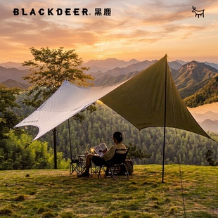 黑鹿云荫黑胶涂银天幕户外防晒隔热遮阳布露营便携超大六角天幕