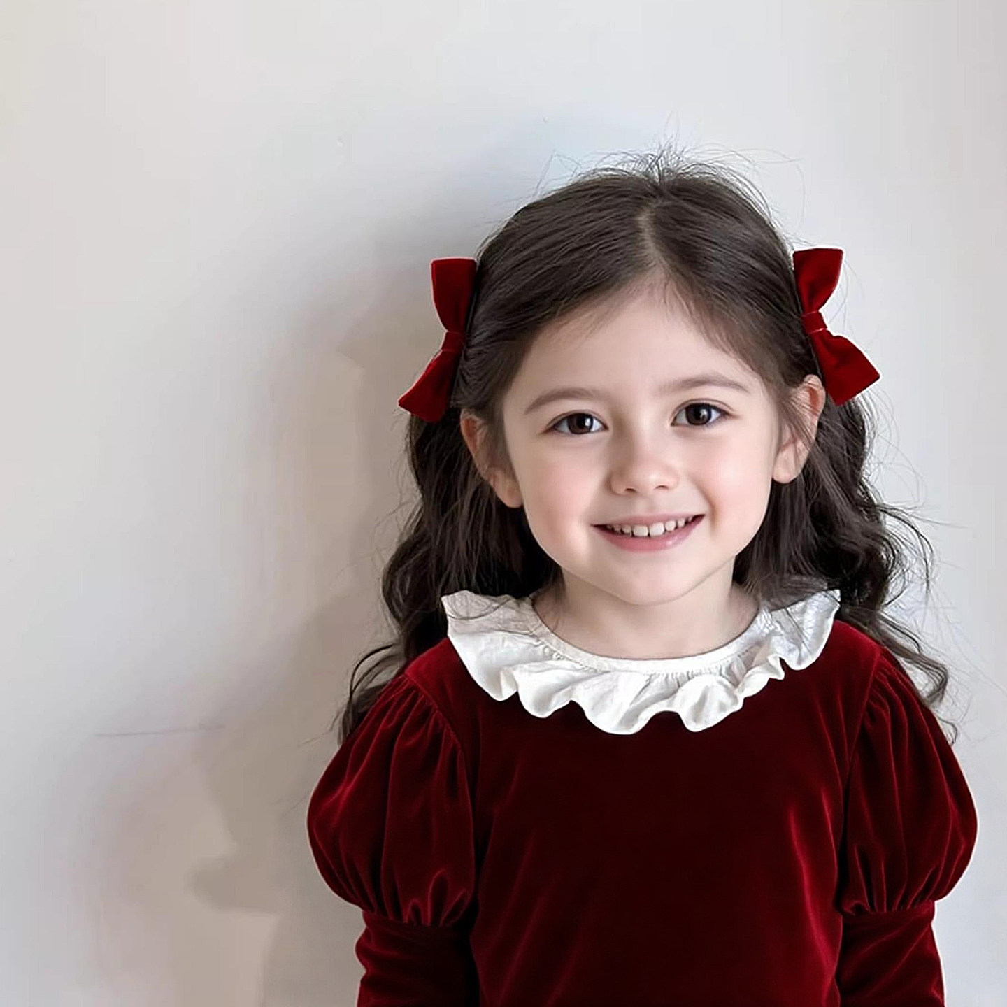 儿童过新年酒红色丝绒立体蝴蝶结发饰小女孩百搭发卡头饰女童发夹