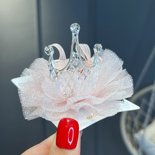 皇冠头饰公主儿童立体网纱发夹头花女童生日王冠发卡头饰宝宝顶夹