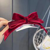 过年头饰儿童红色丝绒立体蝴蝶结发饰拜新年女童发卡公主顶夹宝宝