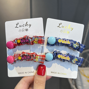 儿童发夹女韩版豆豆格纹弧度侧边夹可爱小女孩碎发刘海夹女童头饰