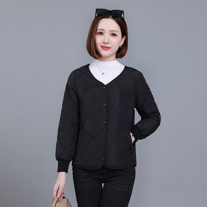 女短款小香风菱形格轻薄保暖棉衣