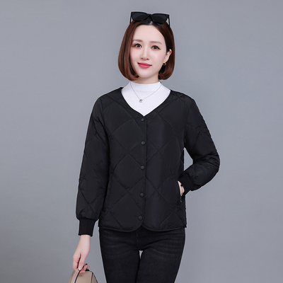 女短款小香风菱形格轻薄保暖棉衣