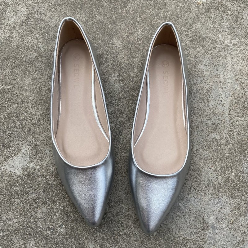 外贸大码鞋春夏新款银色浅口单鞋软底平底鞋女鞋尖头百搭船瓢鞋,女鞋,浅口单鞋,淘宝优惠券,粉丝福利购,淘宝优惠卷